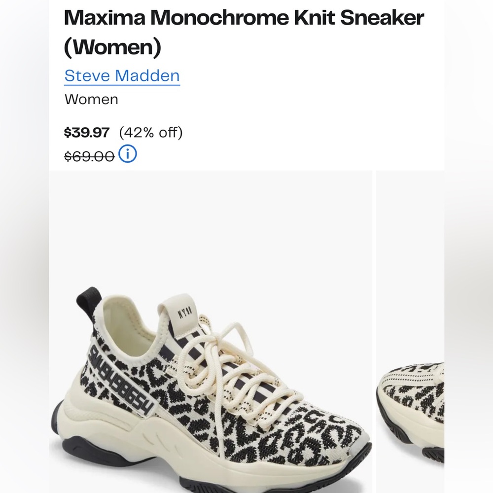 Steve Madden Black and Cream Knit Sneakers - cheetah print (fits like an 8)